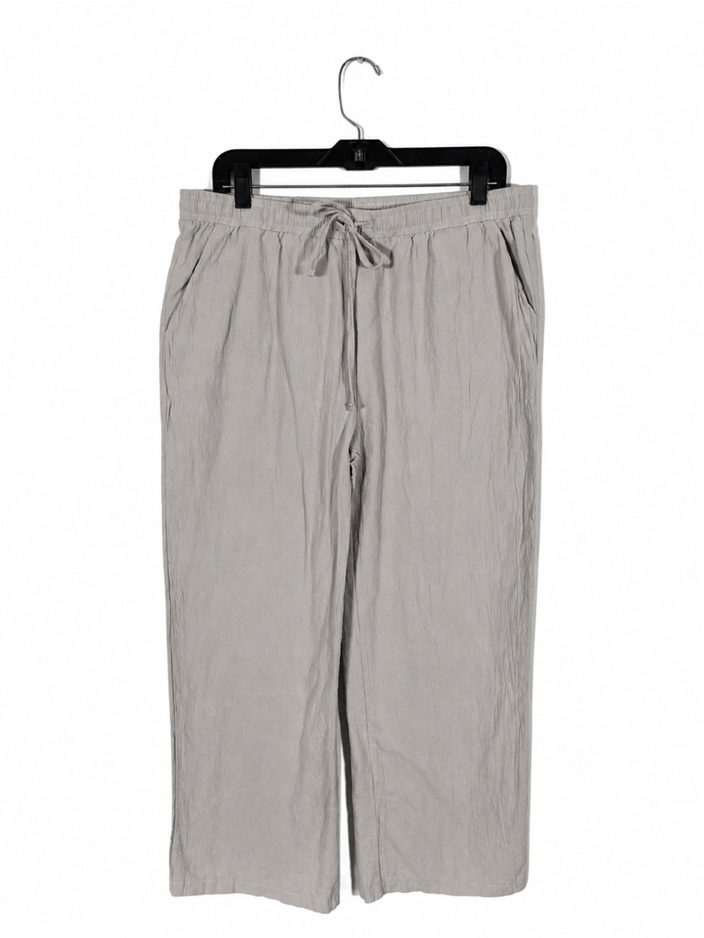 Grey Wide Leg 100% Cotton Pants Size XL Casual Lagenlook Minimalist Boho Comfy